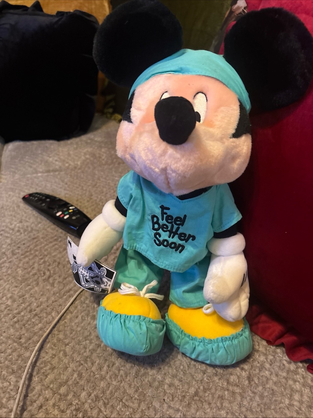 Disney Mickey Mouse Feel Better Soon Doctor Plush Teal Scrubs Goofy X-Ray